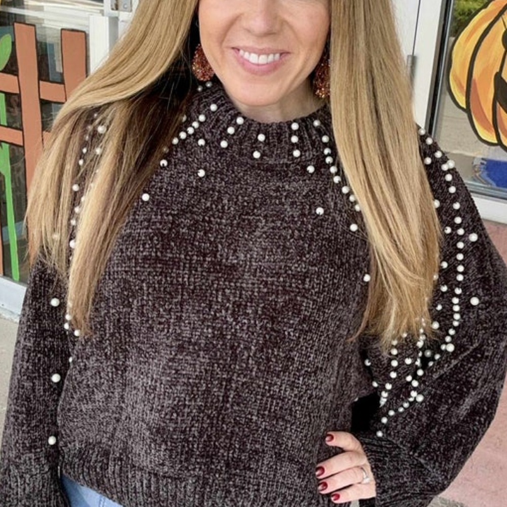 POL Charcoal Grey Sweater with Pearl Embellishments. Absolutely gorgeous!!!